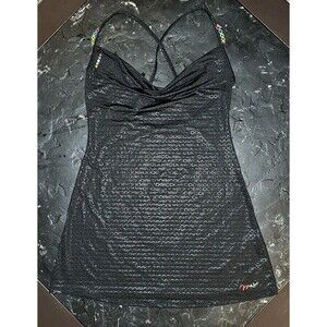 COOGI Black Logo Slip Dress Womens Small Y2K Mini Halter Swim Cover Up Shiny